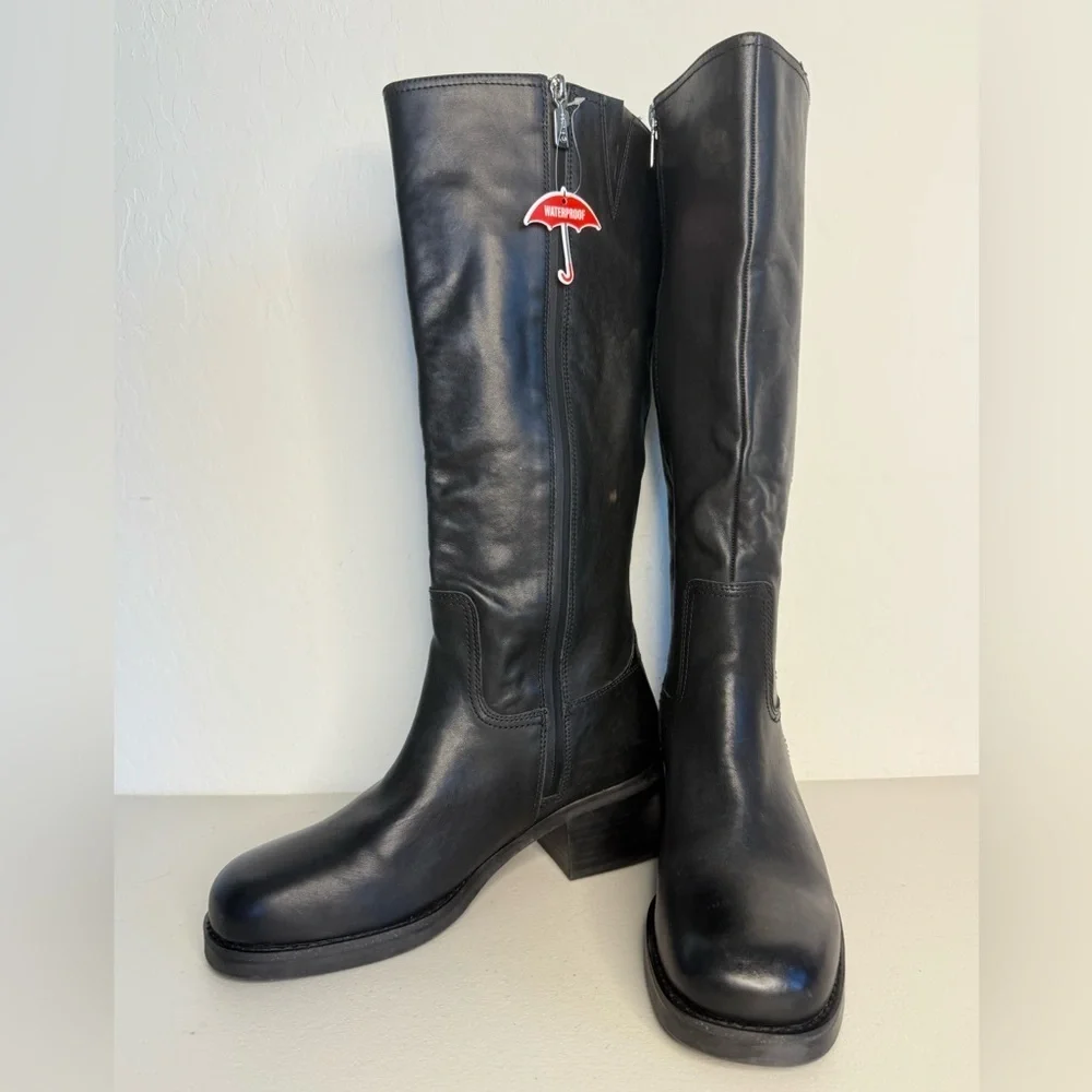 NEW BLONDO Camrin Black Leather Chunky Heel Waterproof Tall Boot Women’s Size 11